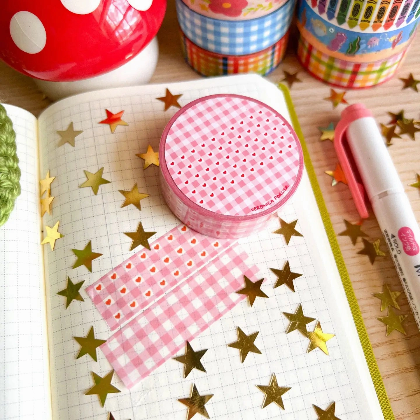 paper warm Pink Heart Plaid Washi Tape