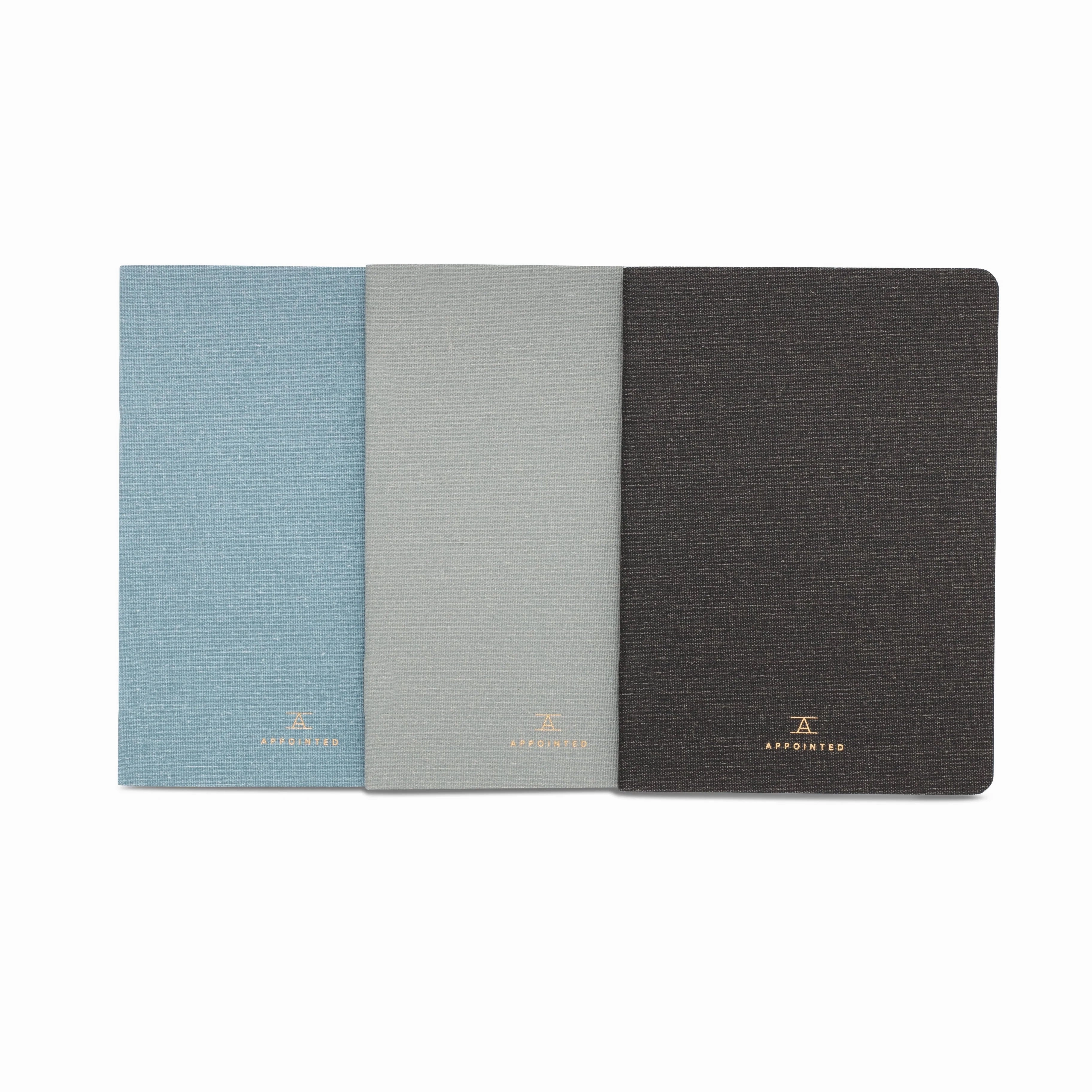 exclusive budget Appointed Mini Linen Jotters - Set Of 3, Grid/Blank