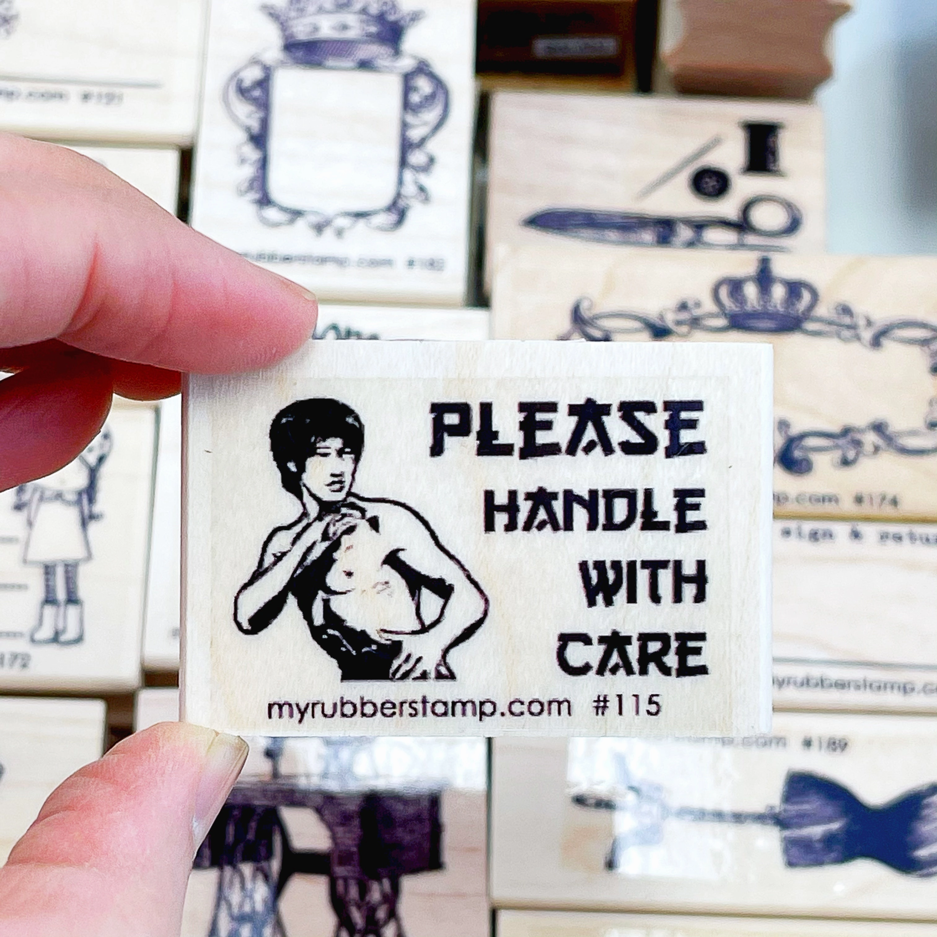 Please Handle With Care Rubber Stamp handy