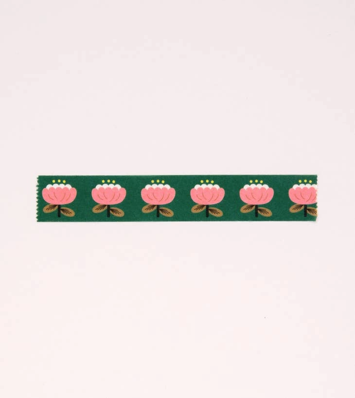 Poppy Floral Washi Tape - Deep Green linen robust