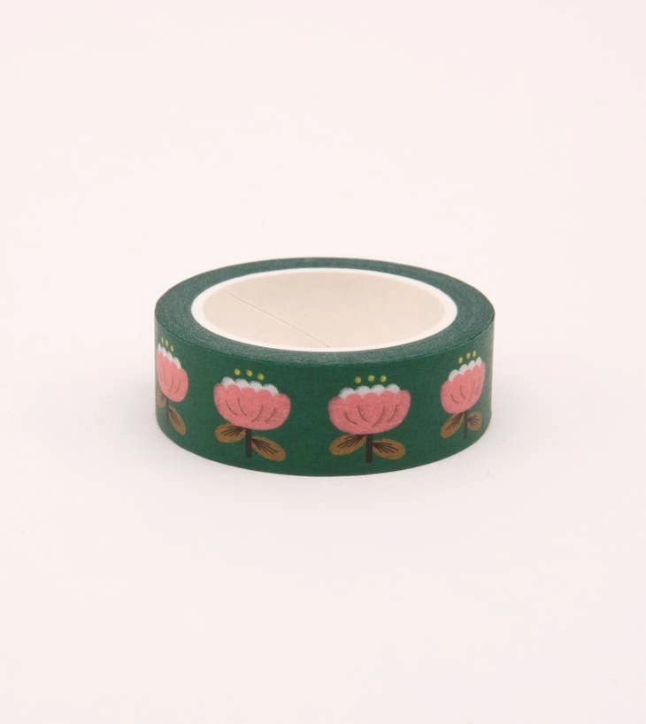 Poppy Floral Washi Tape - Deep Green solid gift