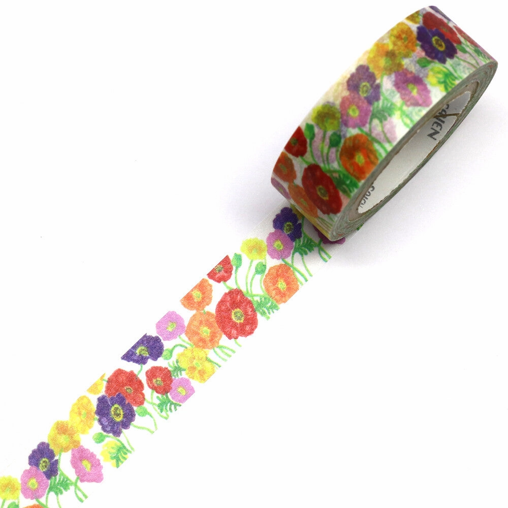 round Poppy Flower Japanese Washi Tape Saien