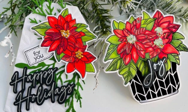 antislip Potted Poinsettias - 6X8 Stamp Set