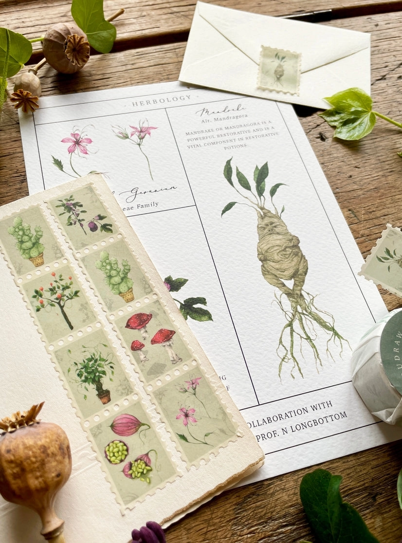earthy vegan Magical Botanical Herbology Stamp Washi Tape
