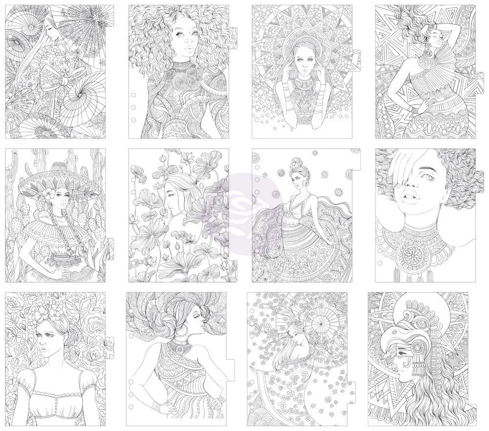 recycled Princesses My Prima Planner Coloring Tabbed Dividers 6.5"X8" 12/Pkg