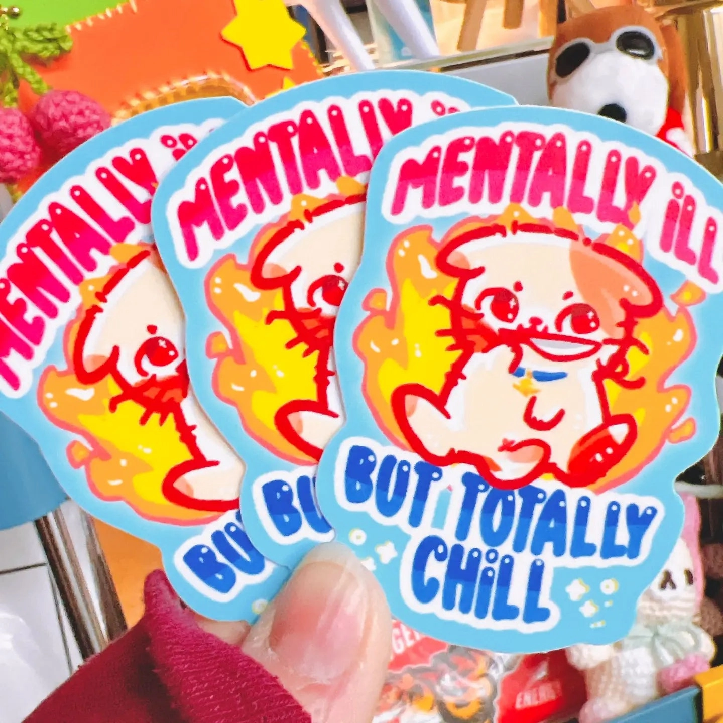 Mentally Ill But Totally Chill Vinyl Sticker wooden