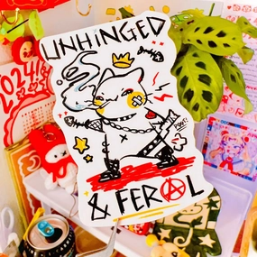 Punk Unhinged And Feral Cat Matte Vinyl Sticker adjustable