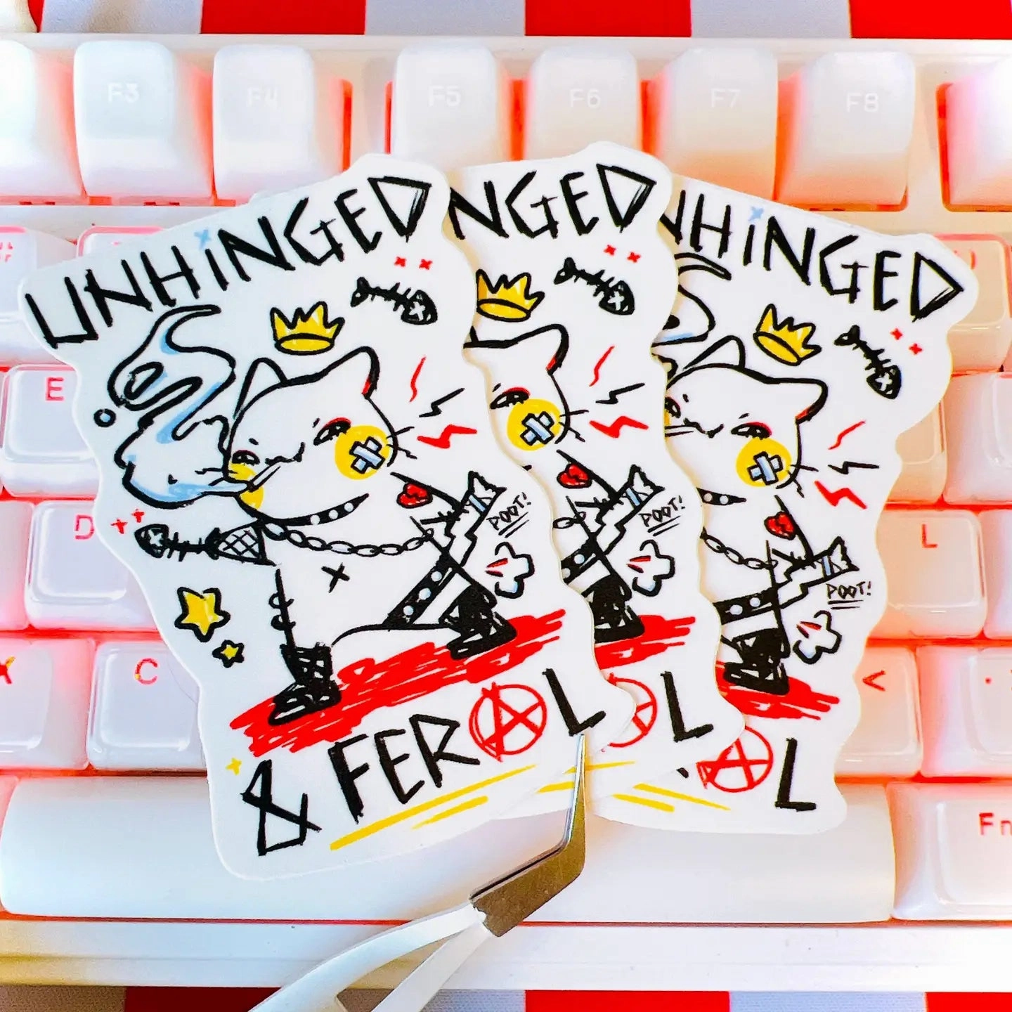 steel Punk Unhinged And Feral Cat Matte Vinyl Sticker