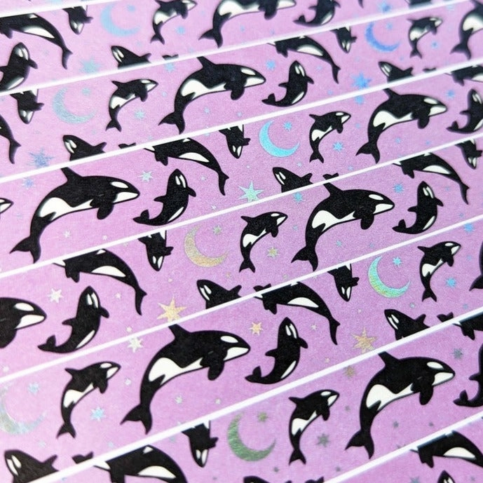 linen Purple Orcas Washi Tape