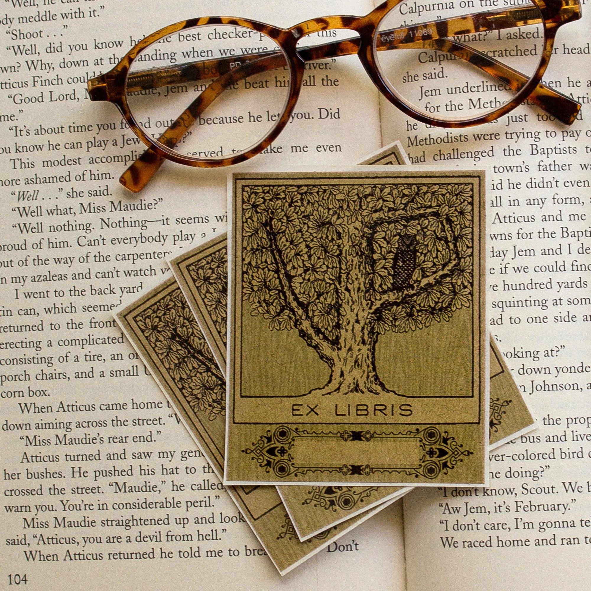 portable Owl In Tree Bookplate Sticker