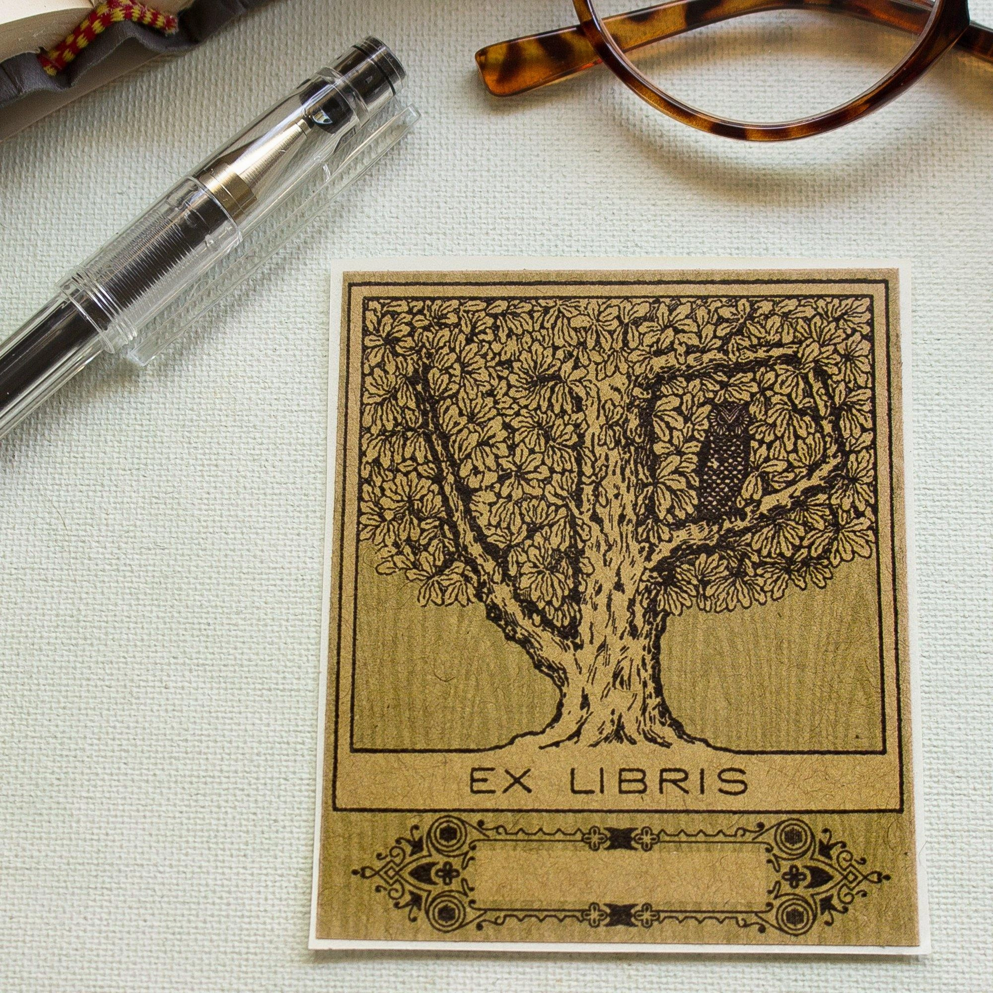 steel stackable Owl In Tree Bookplate Sticker
