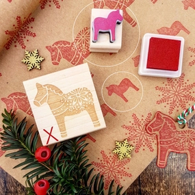 Small Dala Horse Christmas Rubber Stamp earthy