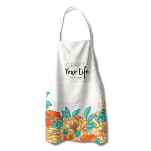 collectible Artsy Apron: Orange & Yellow Billowing Peonies - White