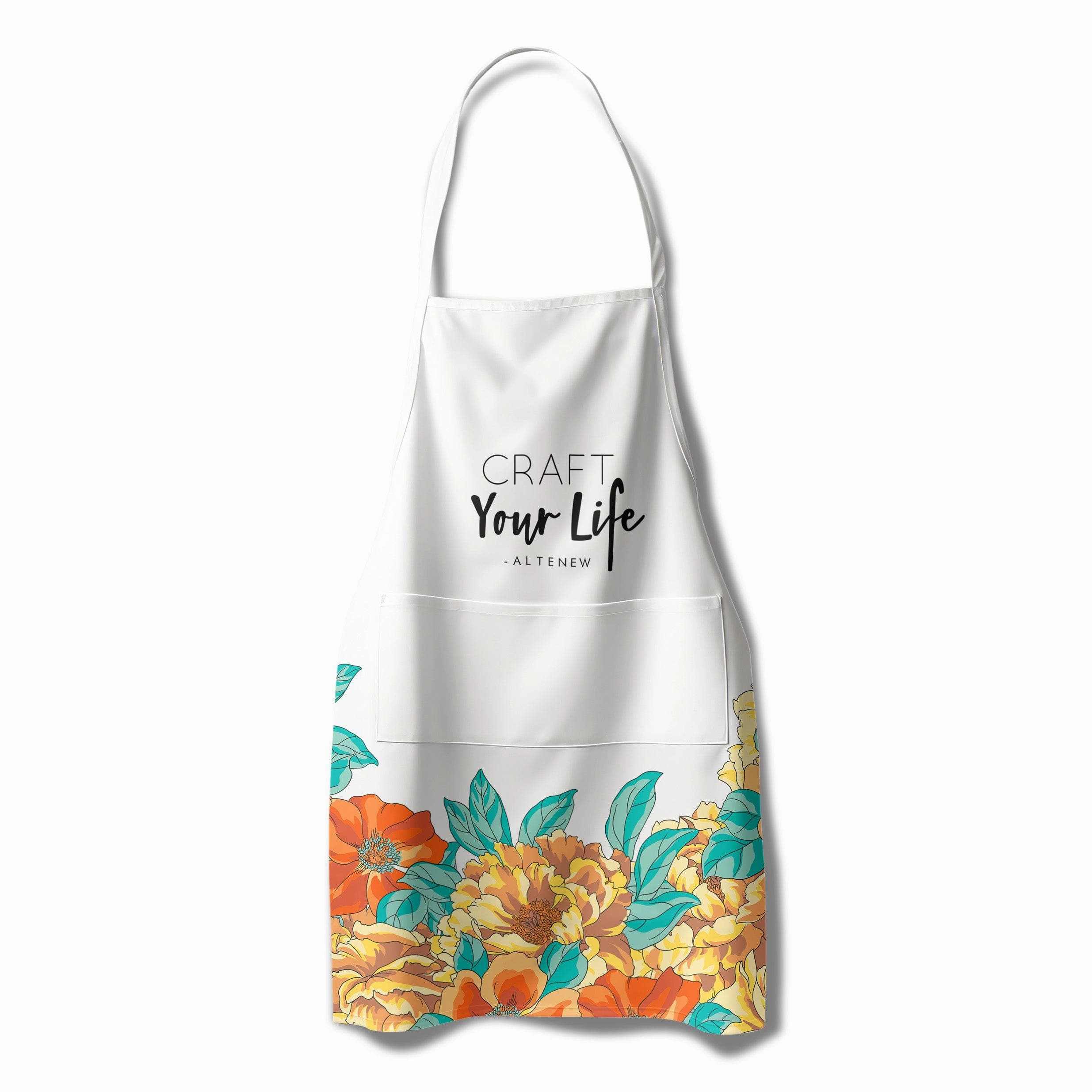 collectible Artsy Apron: Orange & Yellow Billowing Peonies - White