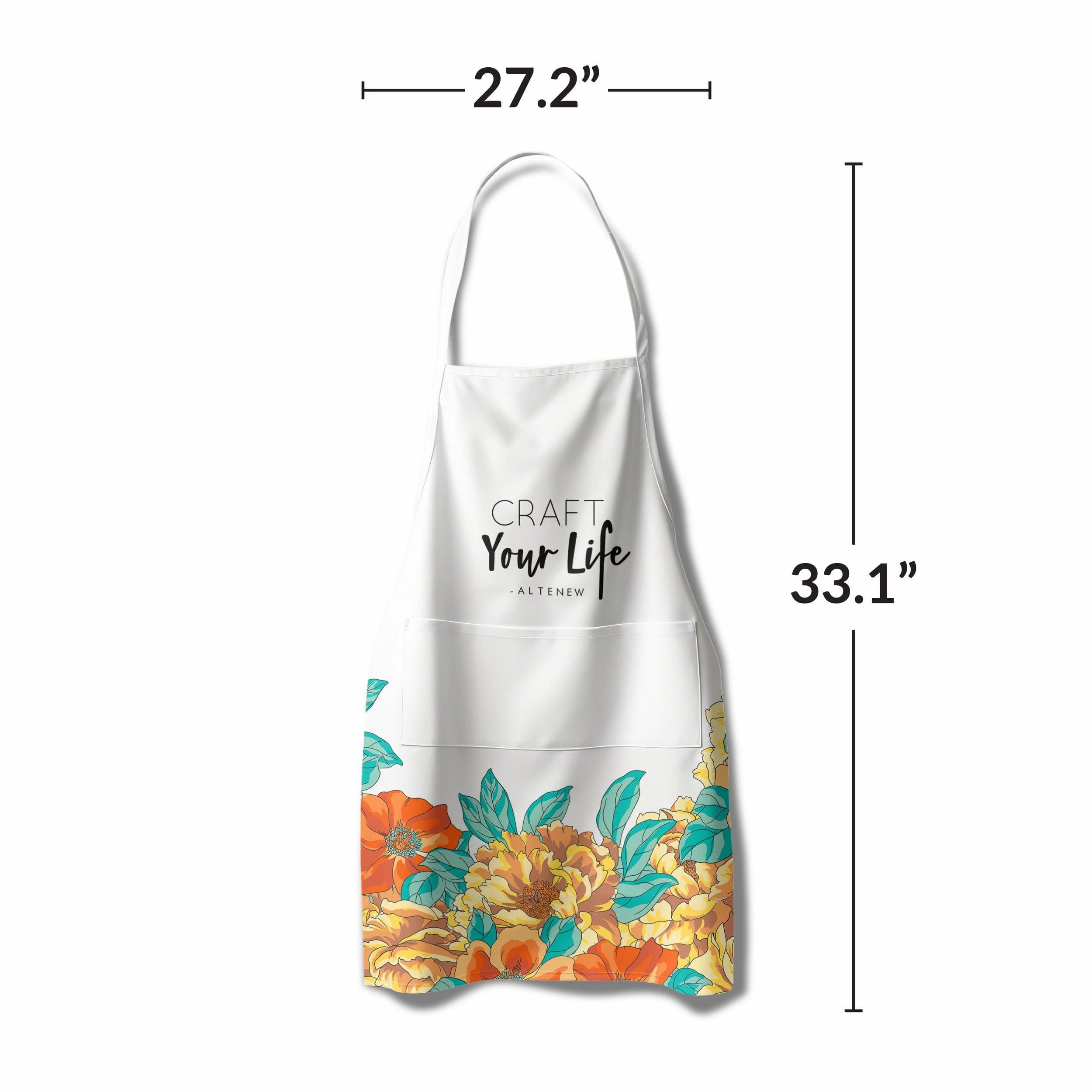 Artsy Apron: Orange & Yellow Billowing Peonies - White glass
