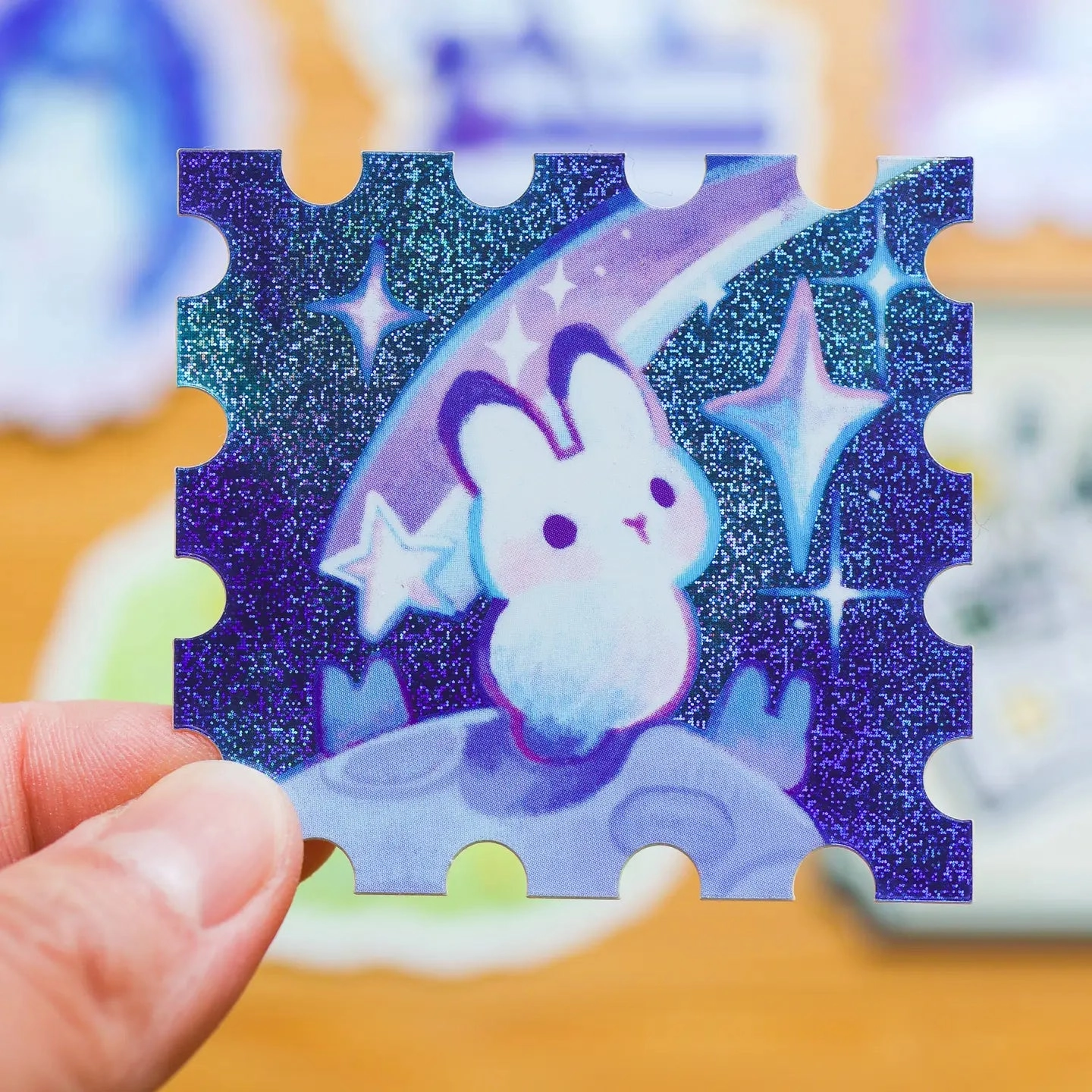 Rabbit In Outerspace Stamp Vinyl Sticker ceramic