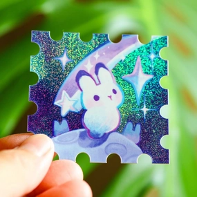 organic Rabbit In Outerspace Stamp Vinyl Sticker