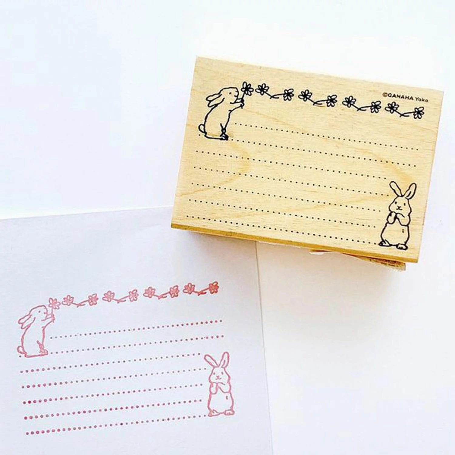 Rabbits And Ruled Lines Rubber Stamp limited round