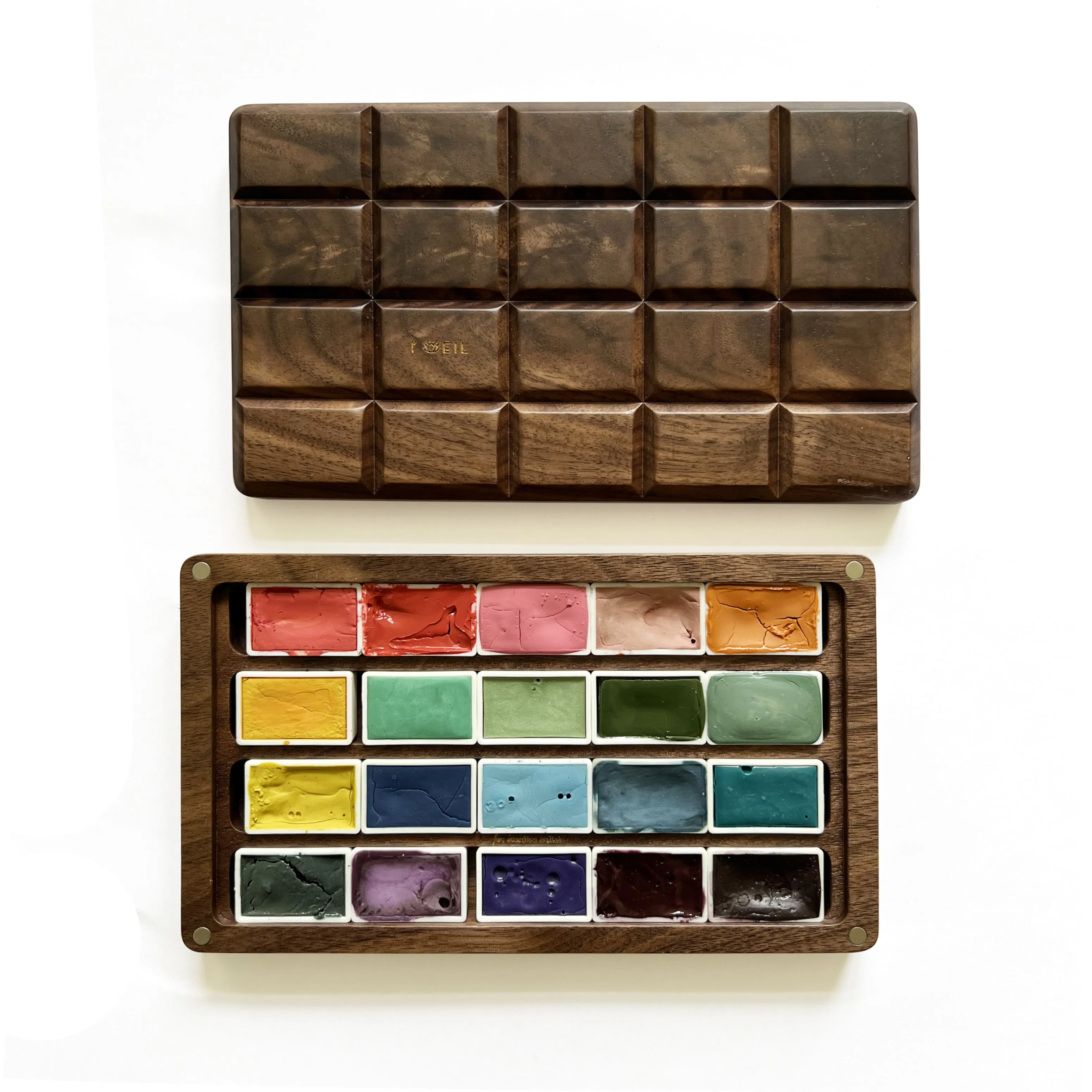 magnetic springloaded Rainbow Jewels: Mineral Handmade Watercolor Paints Set Of 20 In Wooden Box Case, Full Pan 3.2Ml