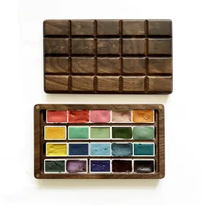 solid matte Rainbow Jewels: Mineral Handmade Watercolor Paints Set Of 20 In Wooden Box Case, Full Pan 3.2Ml