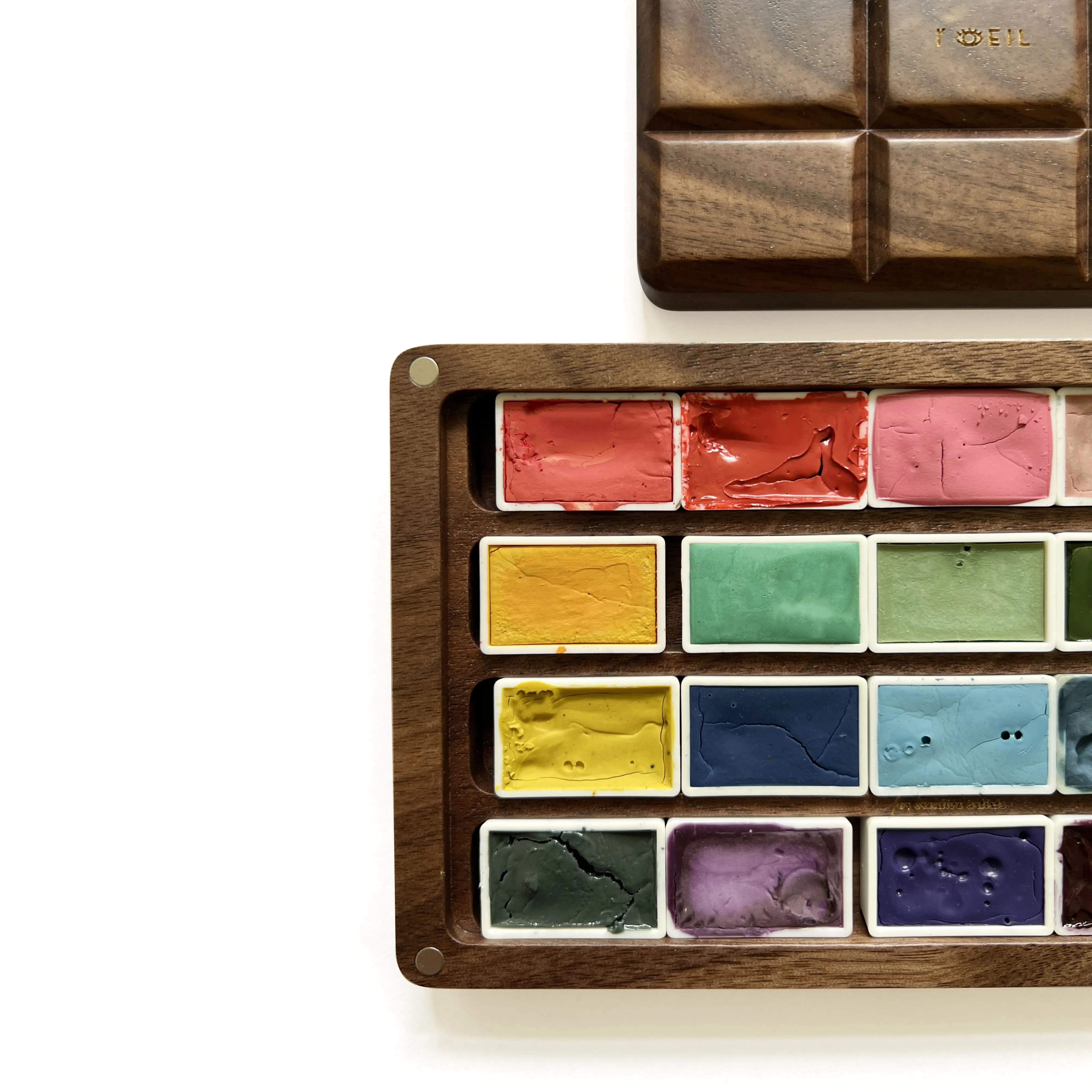 recycled deluxe Rainbow Jewels: Mineral Handmade Watercolor Paints Set Of 20 In Wooden Box Case, Full Pan 3.2Ml