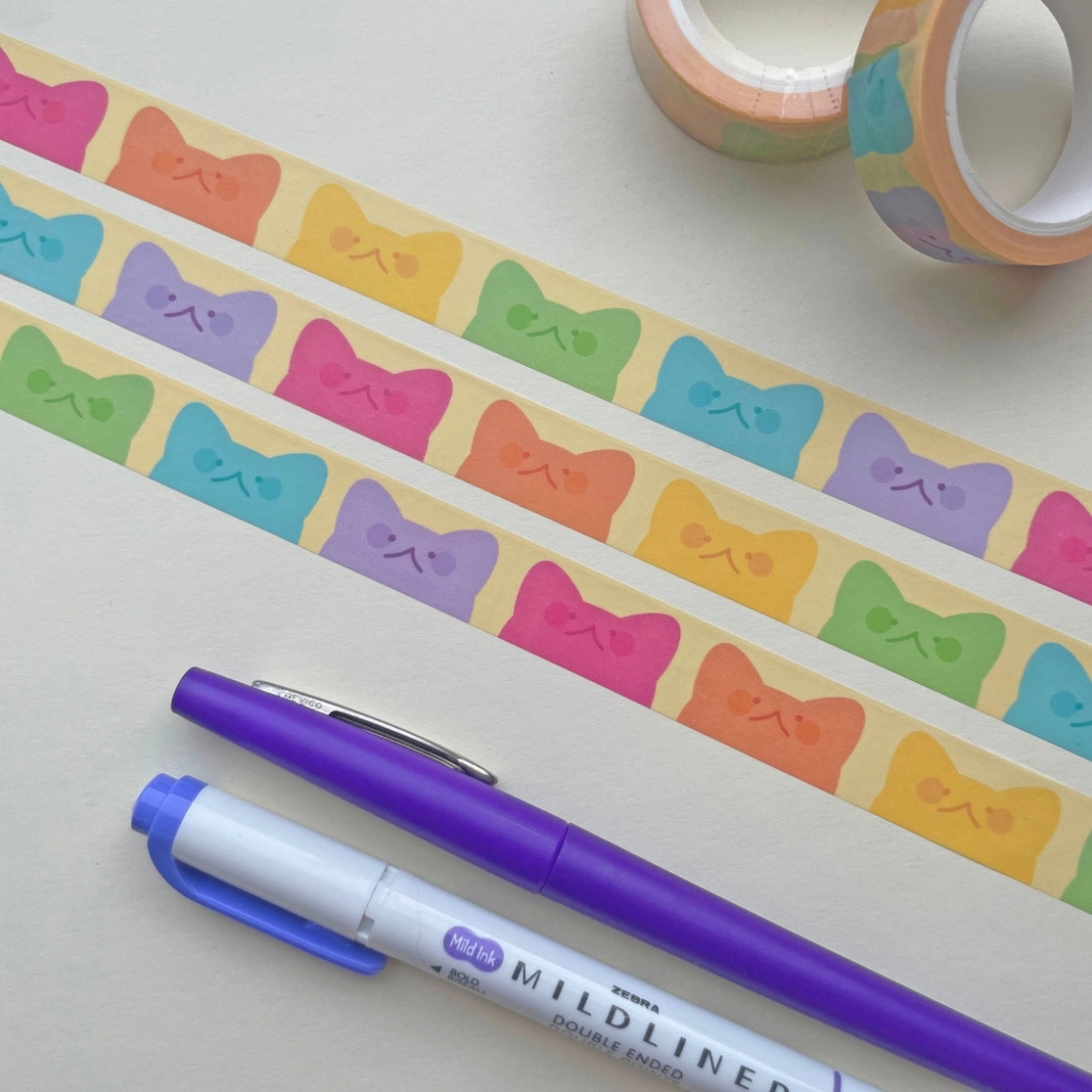 glossy strong Rainbow Cat Washi Tape
