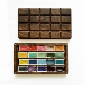 leather tall Rainbow Jewels: Mineral Handmade Watercolor Paints Set Of 20 In Wooden Box Case, Full Pan 3.2Ml
