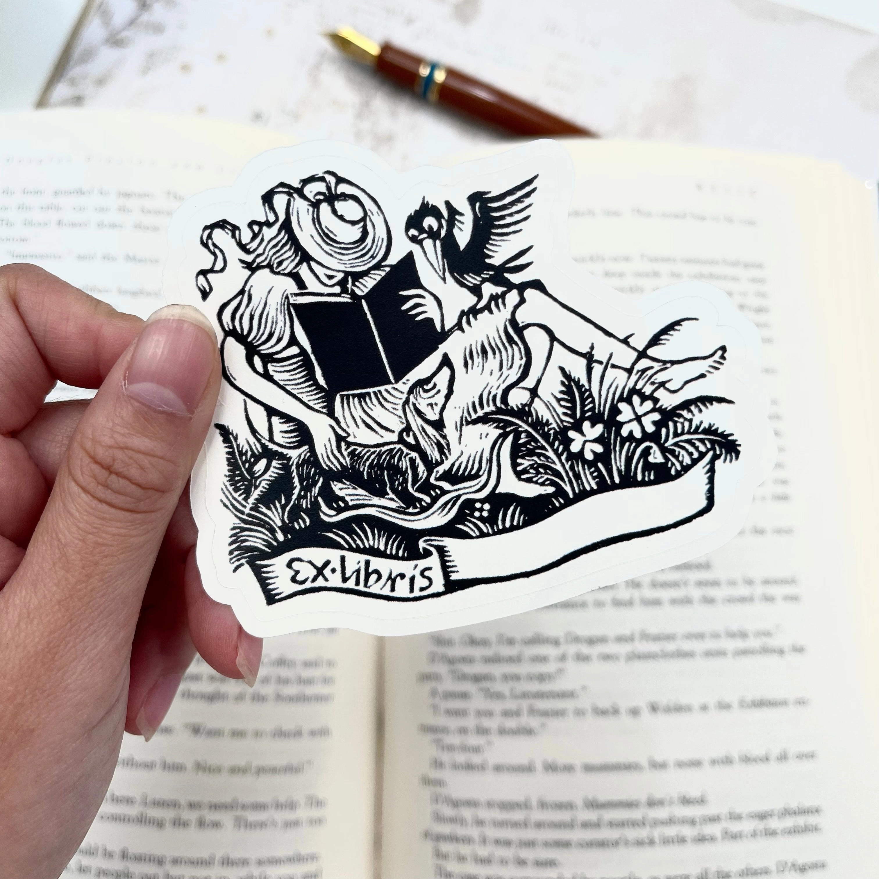 Reading Girl Bookplate Sticker automatic resin
