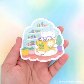 resin Reading Nook Cat Vinyl Sticker
