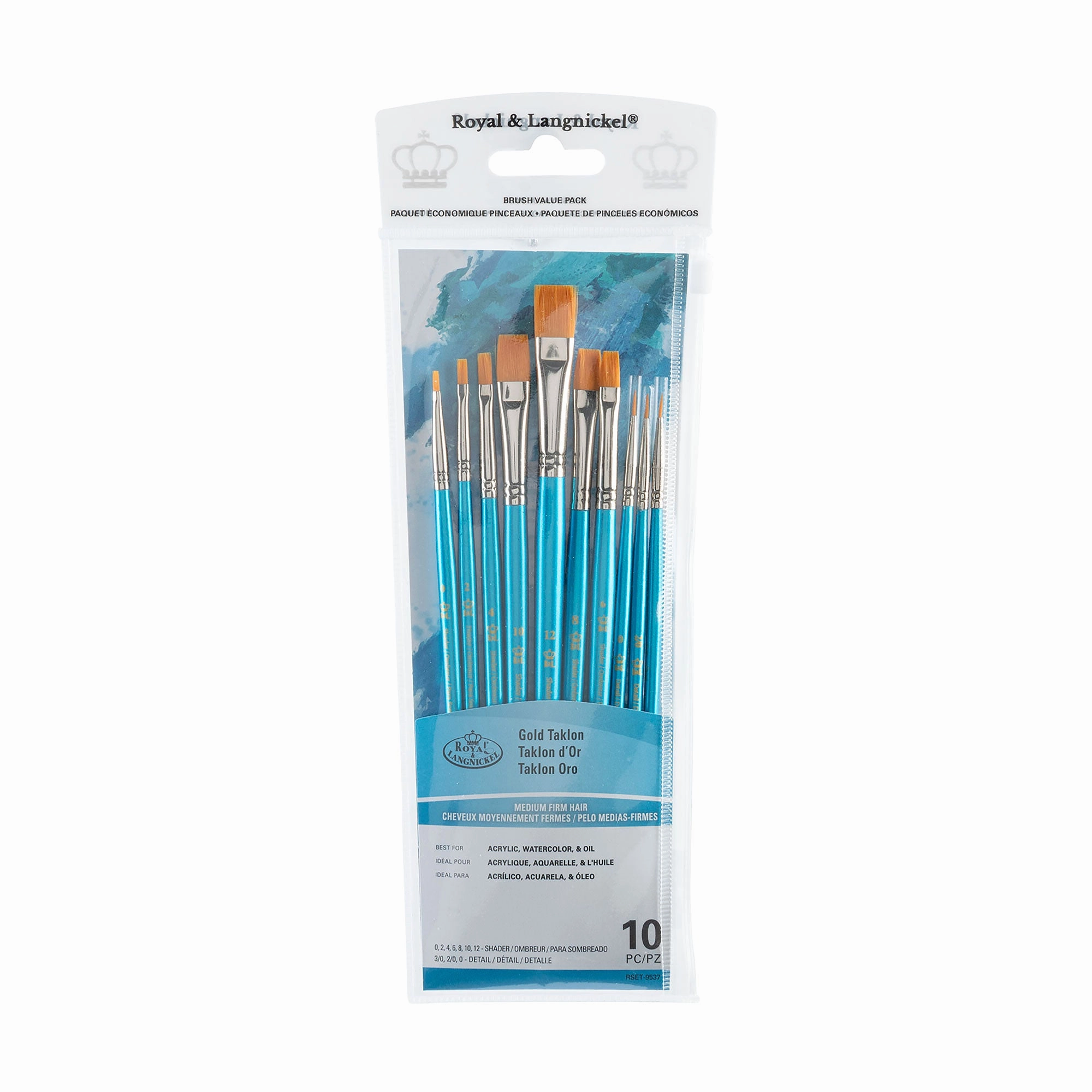 colorful 10-Pack Gold Taklon Brushes - Detail/Shader