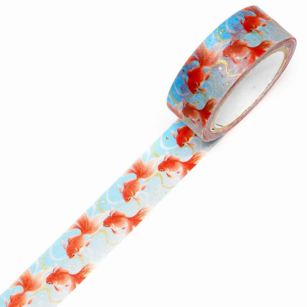neutral Red & White Gold Fish Washi Tape
