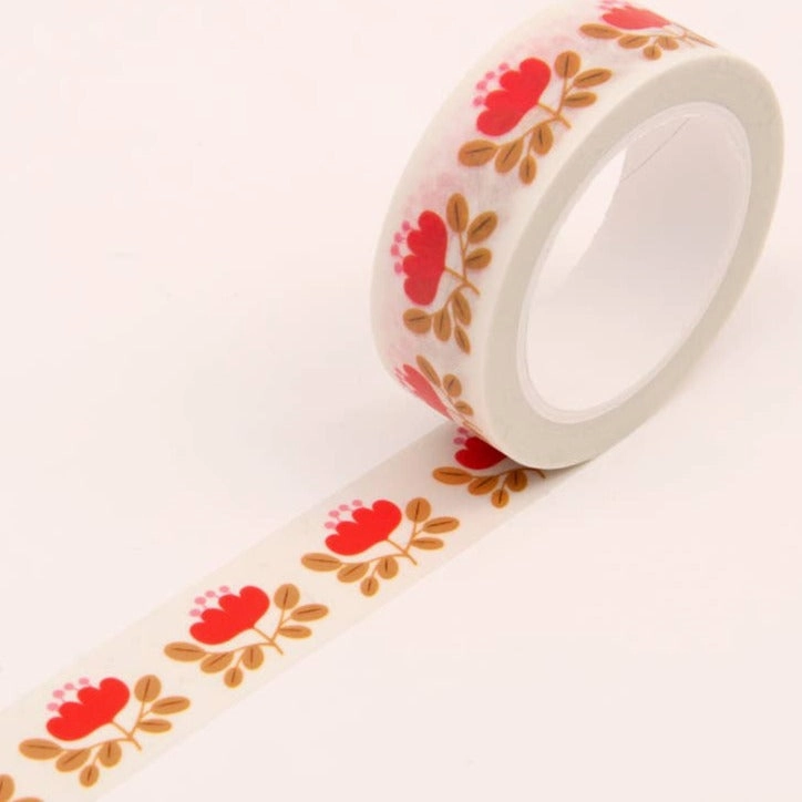 multipack Red Floral Washi Tape - Cream