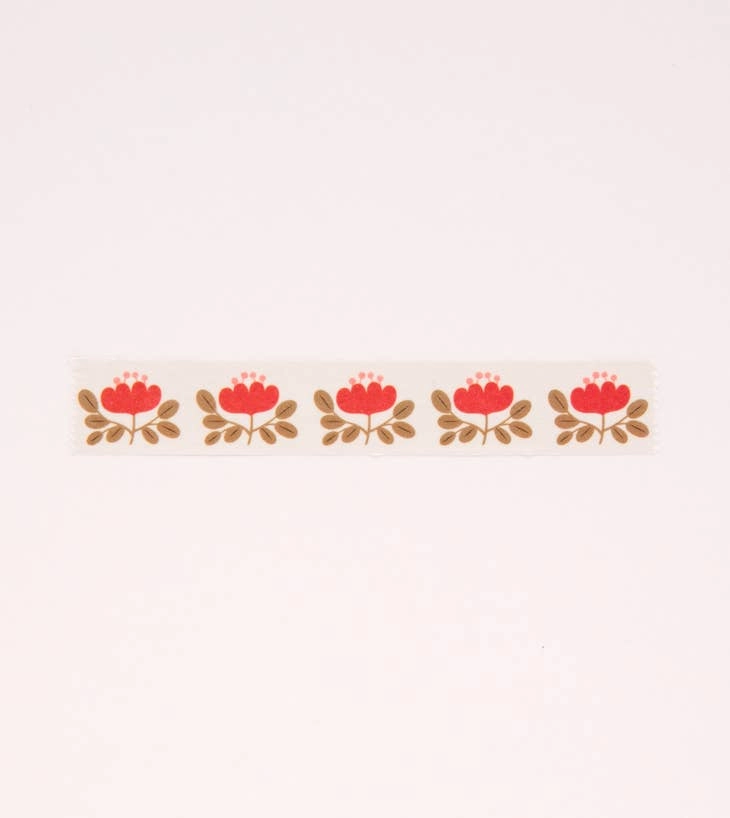 Red Floral Washi Tape - Cream retractable flexible