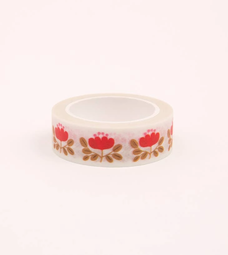 Red Floral Washi Tape - Cream limited