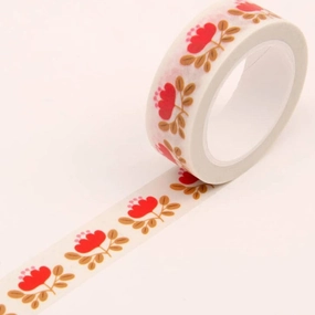 multipack Red Floral Washi Tape - Cream