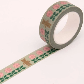 synthetic Flower And Bear Washi Tape - Grey