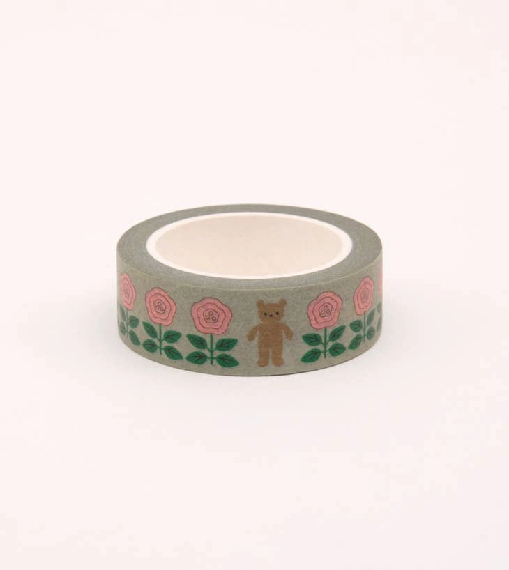 shiny classic Flower And Bear Washi Tape - Grey