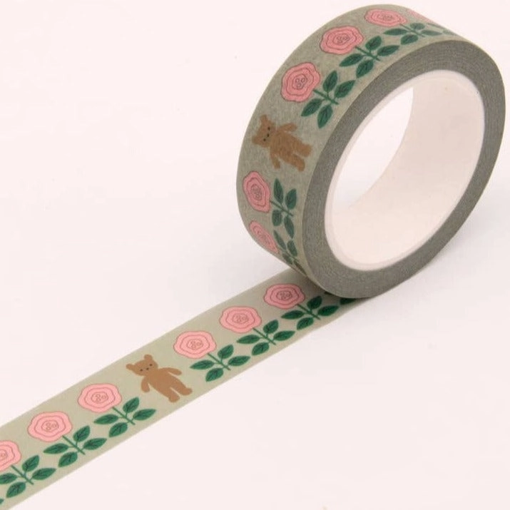synthetic Flower And Bear Washi Tape - Grey