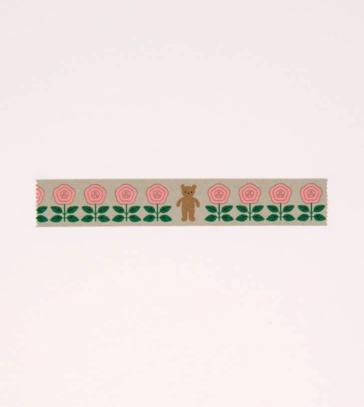 square Flower And Bear Washi Tape - Grey