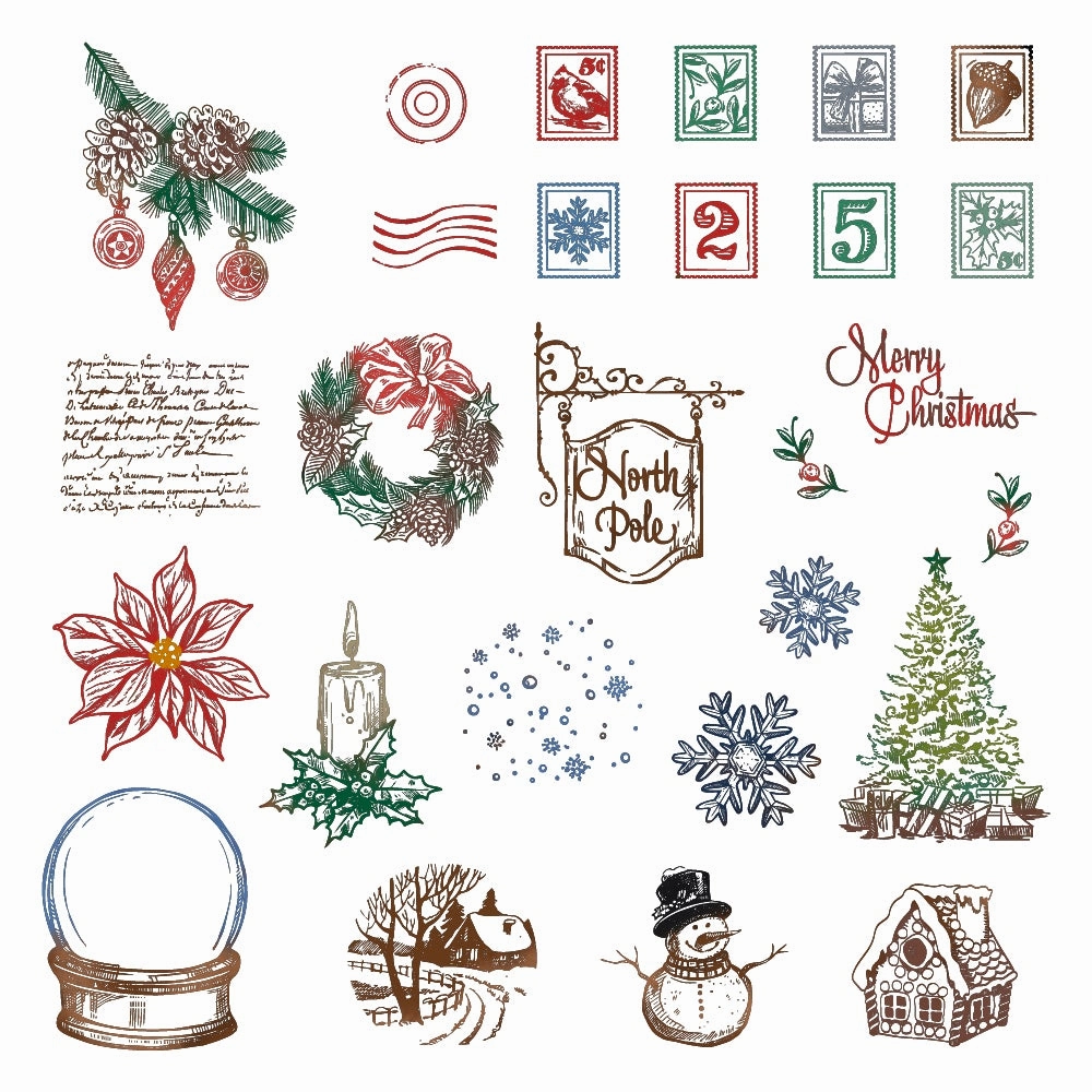 Postmarked: Holiday - 6X8 Rubber Cling Stamp Set large antislip