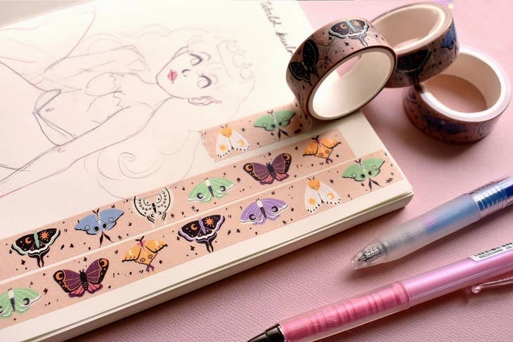 Whimsical Moths Washi Tape linen sealed