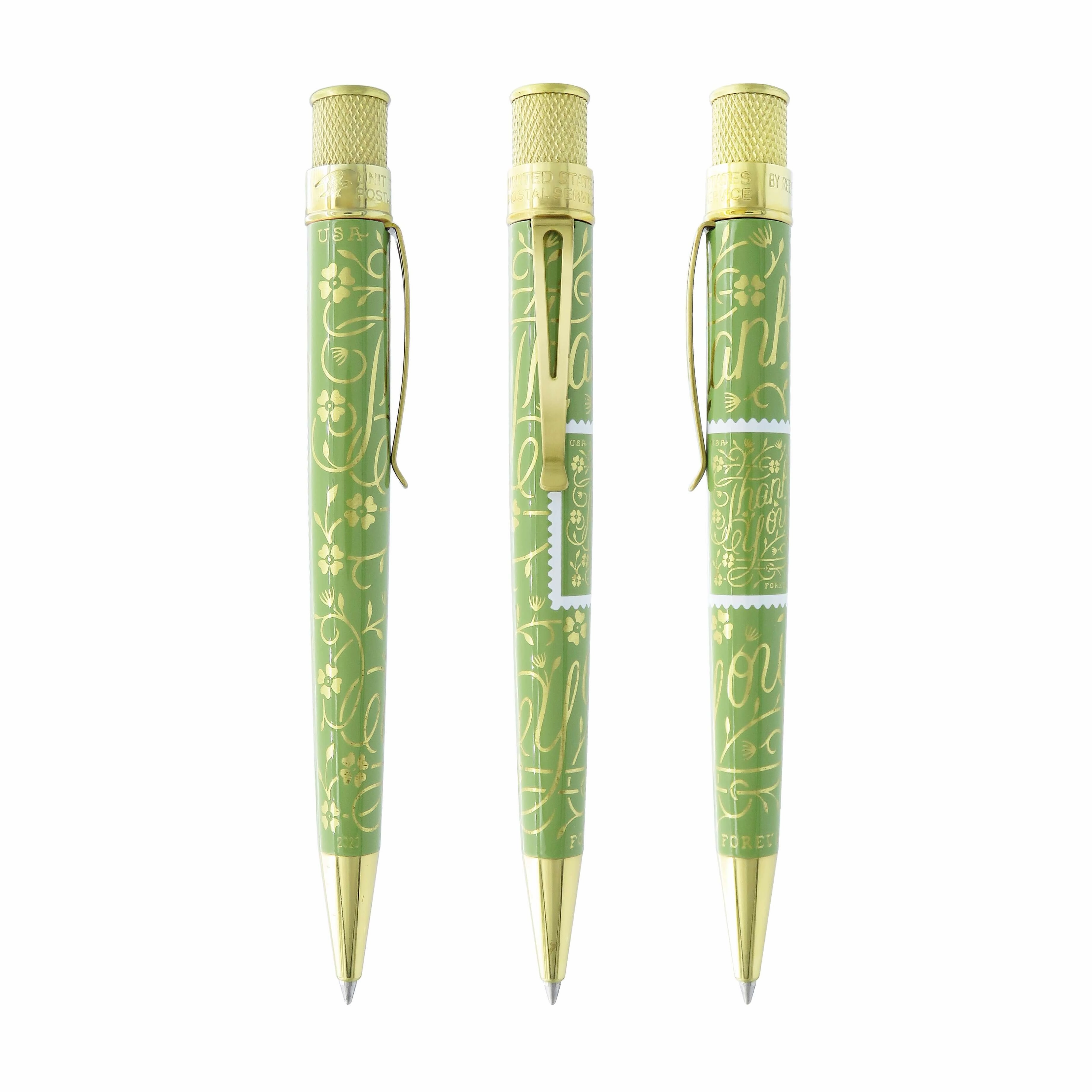 eco Retro 1951 Tornado U.S. Postal Service Thank You Muted Green Rollerball Pen
