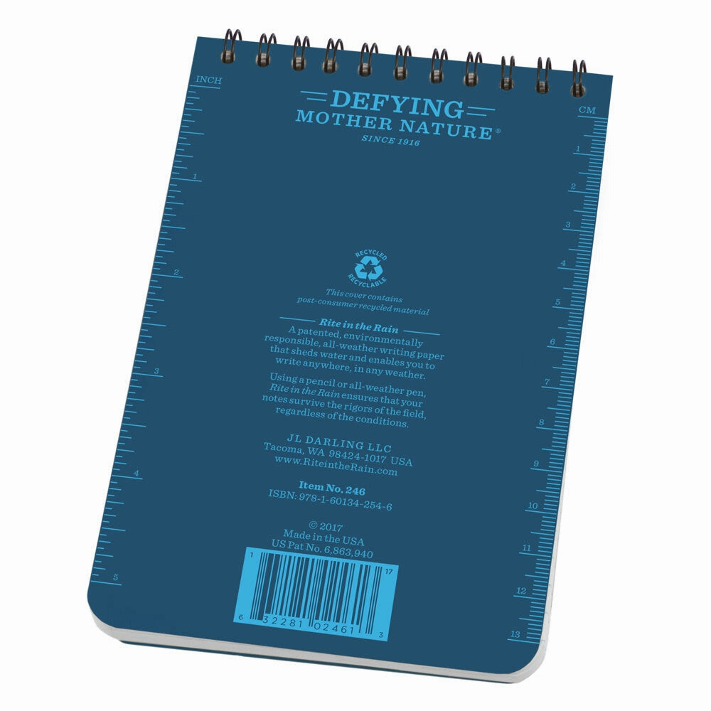 Rite In The Rain Spiral Notebook- Arctic Blue- 4X6 cotton new