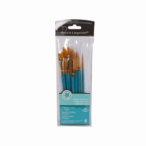 Gold Taklon Paintbrushes  Set Of 6, Teal Blue expandable rubber