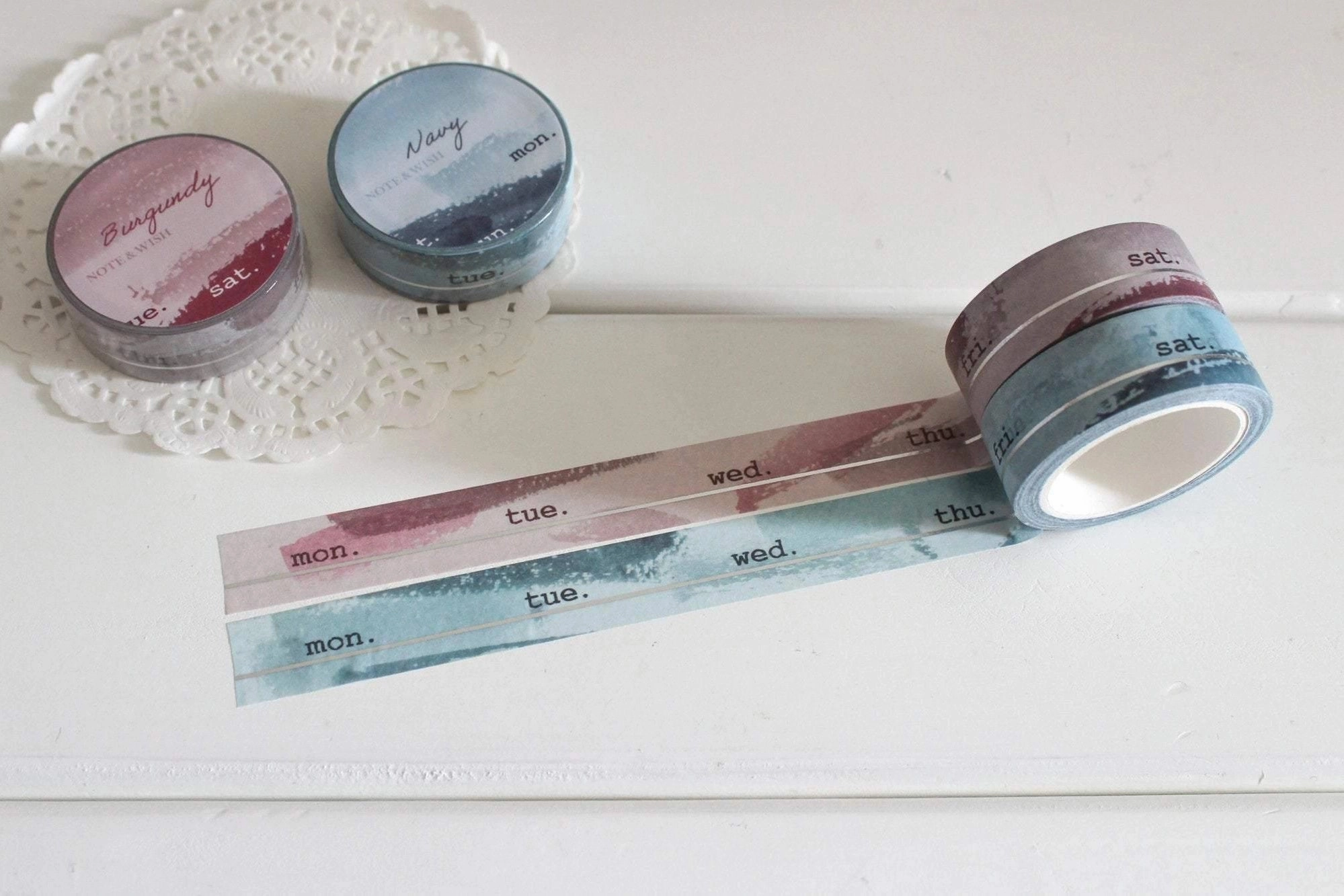 bright vintage Note & Wish Burgundy And Navy Days Washi Tape