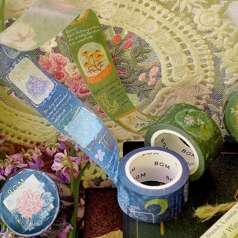 Romance In The Garden Blue Washi Tape retractable
