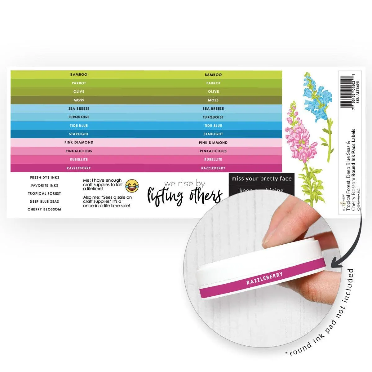bulk Round Ink Pads Label Set - Tropical Forest, Deep Blue Seas, Cherry Blossom