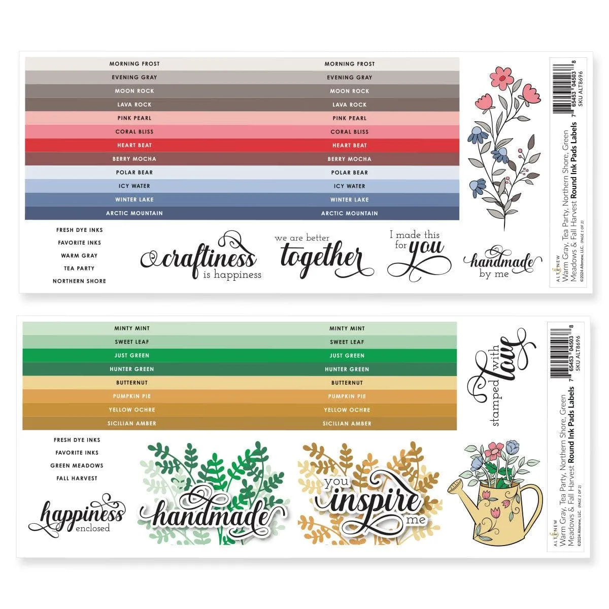 Round Ink Pads Label Set - Warm Gray, Tea Party, Northern Shore, Green Meadows, Fall Harvest linen