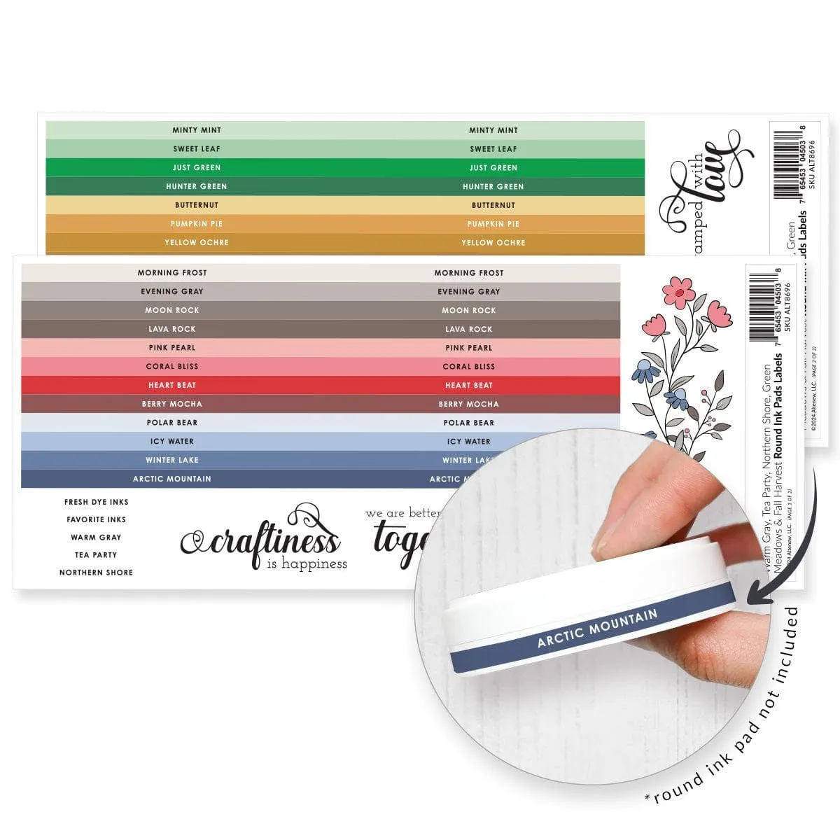 cool Round Ink Pads Label Set - Warm Gray, Tea Party, Northern Shore, Green Meadows, Fall Harvest