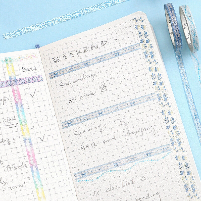 flexible round Blue Pearl Slim Washi Tape
